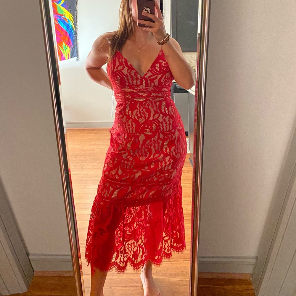 Red lace dress